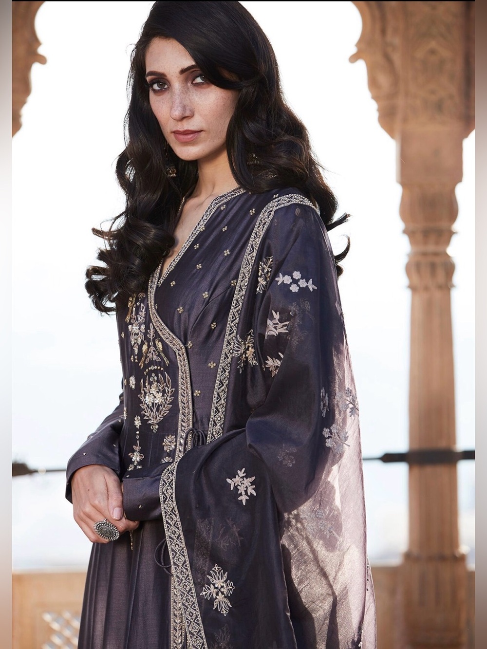 Matsya Mauve Chanderi Silk Round Anarkali Dress